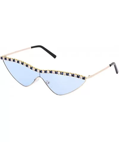 Vintage Cat Eye Diamond Crystal Sunglasses for Women Oversized Plastic Frame - Blue Lens/Diamond - CE197LZIMNU $10.77 Oversized