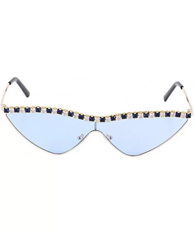 Vintage Cat Eye Diamond Crystal Sunglasses for Women Oversized Plastic Frame - Blue Lens/Diamond - CE197LZIMNU $10.77 Oversized