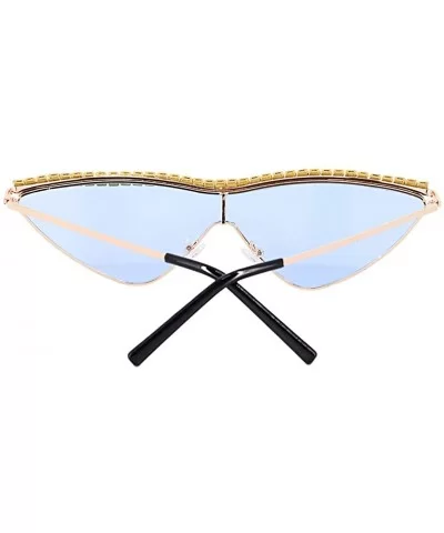 Vintage Cat Eye Diamond Crystal Sunglasses for Women Oversized Plastic Frame - Blue Lens/Diamond - CE197LZIMNU $10.77 Oversized