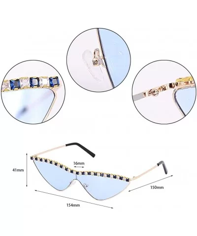 Vintage Cat Eye Diamond Crystal Sunglasses for Women Oversized Plastic Frame - Blue Lens/Diamond - CE197LZIMNU $10.77 Oversized