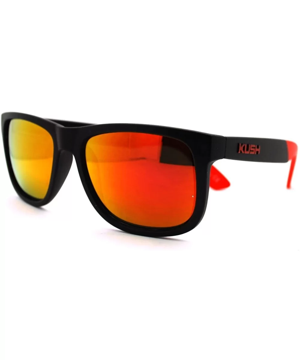 Kush Pot Logo Rectangular Mens Sporty Horned Style Sunglasses - Black Red - CI11KP5VRF9 $6.58 Rectangular