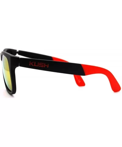 Kush Pot Logo Rectangular Mens Sporty Horned Style Sunglasses - Black Red - CI11KP5VRF9 $6.58 Rectangular