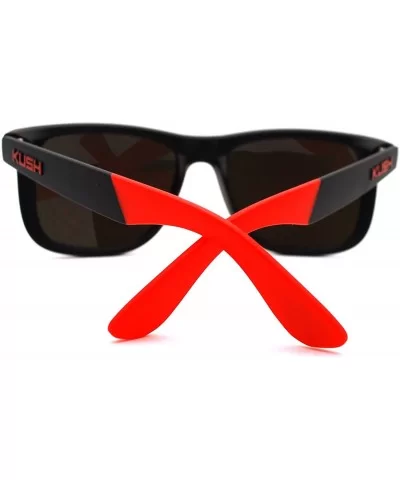 Kush Pot Logo Rectangular Mens Sporty Horned Style Sunglasses - Black Red - CI11KP5VRF9 $6.58 Rectangular