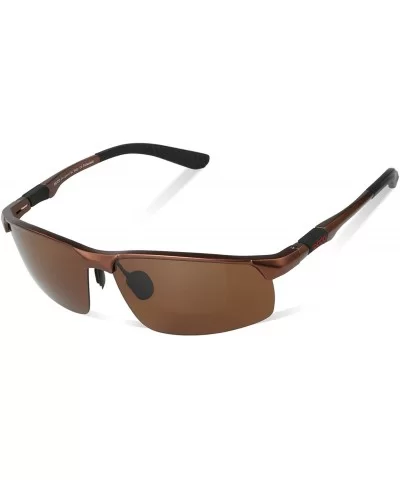 Sports Sunglasses for Men Fashion Semi Frame Polarized Sunglasses DC8188 - Brown Frame Brown Lens - C7186REL2NS $18.50 Sport