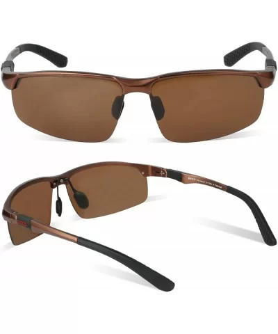 Sports Sunglasses for Men Fashion Semi Frame Polarized Sunglasses DC8188 - Brown Frame Brown Lens - C7186REL2NS $18.50 Sport