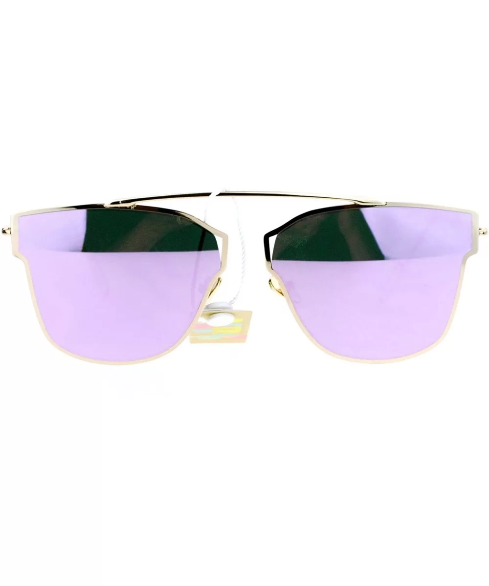 Womens Designer Fashion Sunglasses Thin Metal Frame Flat Rim Flat Lens - Gold (Pink Mirror) - CL188XGWRCY $6.70 Rimless