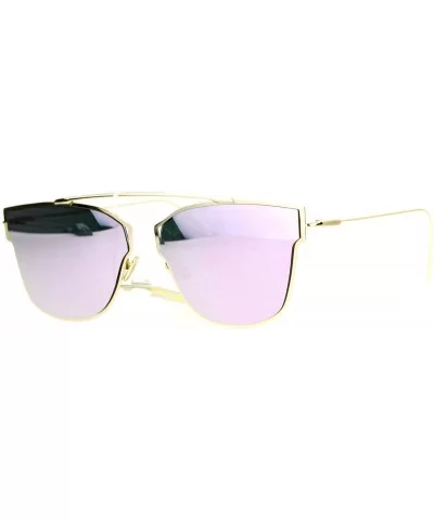 Womens Designer Fashion Sunglasses Thin Metal Frame Flat Rim Flat Lens - Gold (Pink Mirror) - CL188XGWRCY $6.70 Rimless