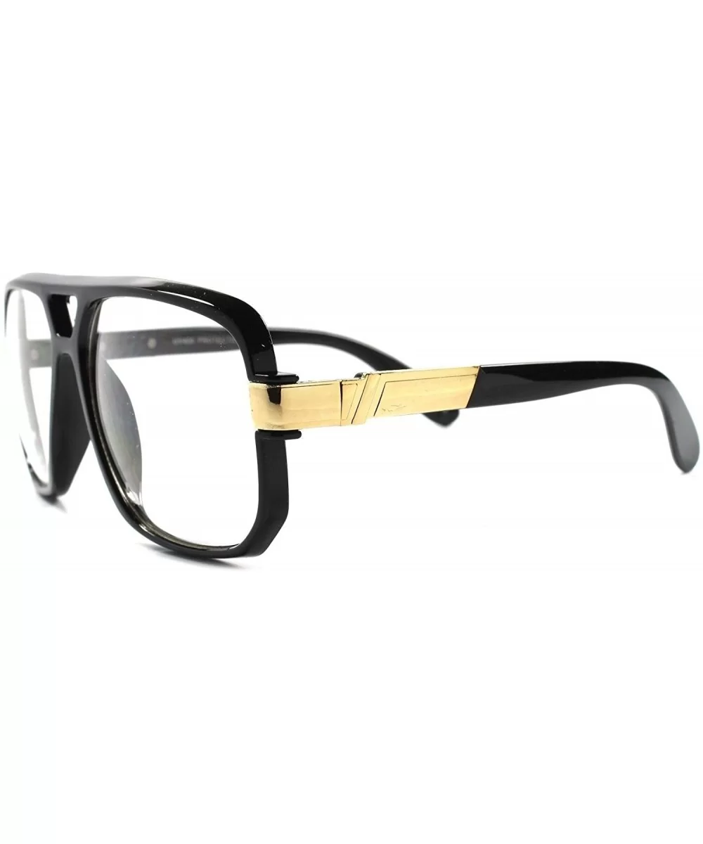 Classic Vintage Retro Swag Indie Hip Hop Rapper DJ Clear Lens Square Glasses - Black & Gold - CI189AQW72K $11.63 Square