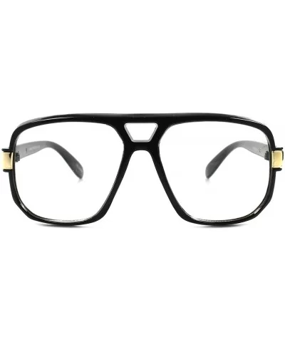 Classic Vintage Retro Swag Indie Hip Hop Rapper DJ Clear Lens Square Glasses - Black & Gold - CI189AQW72K $11.63 Square