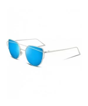 Cat Eye Fashion Metal Frame Mirrored Flat Lenses Women Sunglasses B2206 - 08 Silver Frame Blue Mirror Lens - CW12NFIMPK9 $8.8...