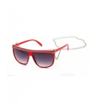 Women Flat Top Oversized Retro Chain Sunglasses w/Metal Chain on Top & Neck - Red - CS117DDZ2LB $7.60 Oversized