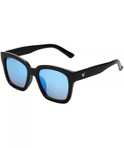 Designer Oversized vintage classic Women Men Sunglasses Glasses 1212 - Black Frame Blue Lenses - CN12MYXFFQY $27.42 Oversized