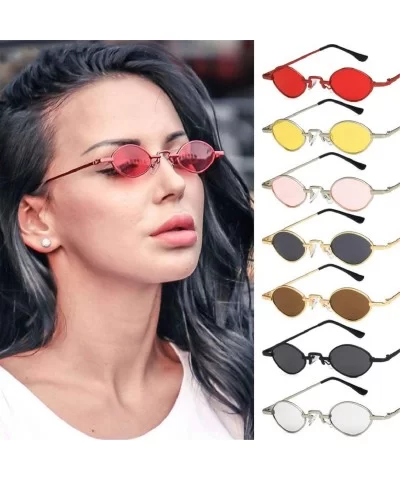 Vintage Small Sunglasses Oval Slender Metal Frame Candy Colors - G - CO18SCXNGRC $5.95 Oval