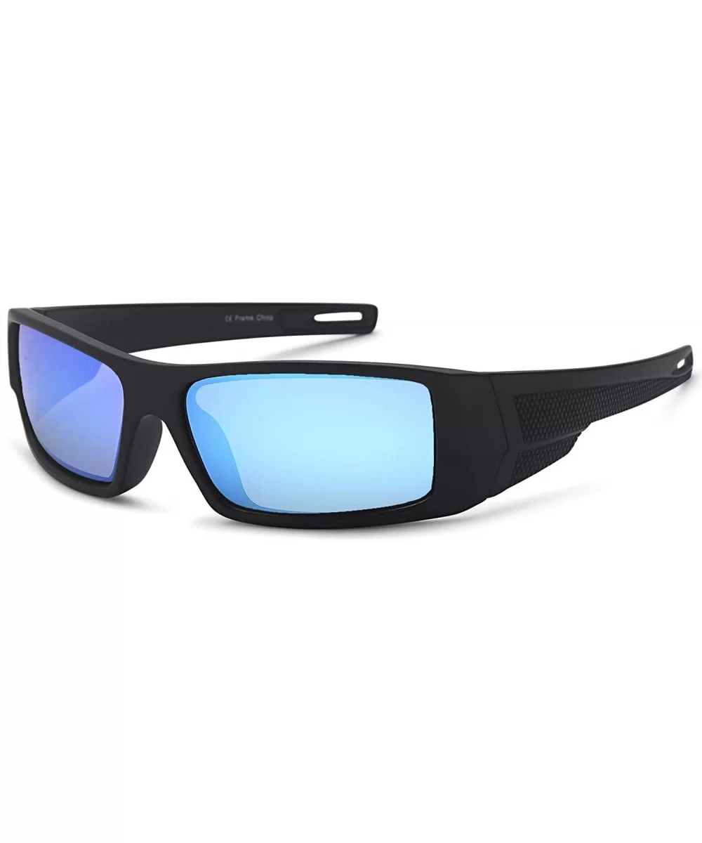 Polarized Sunglasses Sport Wrap Mirror Lens - Black Frame Blue Mirror Lens - CU182WAML5E $5.85 Round