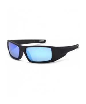 Polarized Sunglasses Sport Wrap Mirror Lens - Black Frame Blue Mirror Lens - CU182WAML5E $5.85 Round