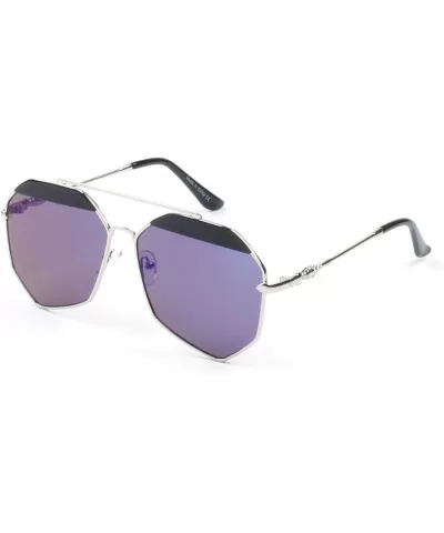 Women Geometric Round Oversized Mirrored UV Protection Fashion Sunglasses - Purple - CS18WU6HN83 $16.18 Oversized