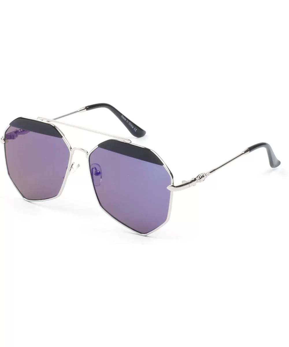 Women Geometric Round Oversized Mirrored UV Protection Fashion Sunglasses - Purple - CS18WU6HN83 $16.18 Oversized