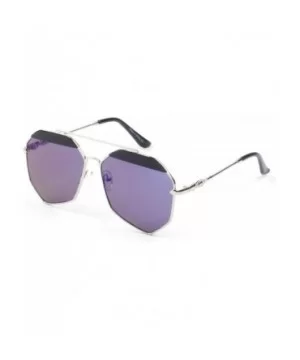 Women Geometric Round Oversized Mirrored UV Protection Fashion Sunglasses - Purple - CS18WU6HN83 $16.18 Oversized