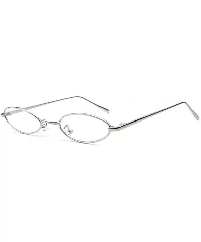 Vintage Small Sunglasses Oval Slender Metal Frame Candy Colors Shades - Silver - CK18H6W7RM3 $10.94 Oval