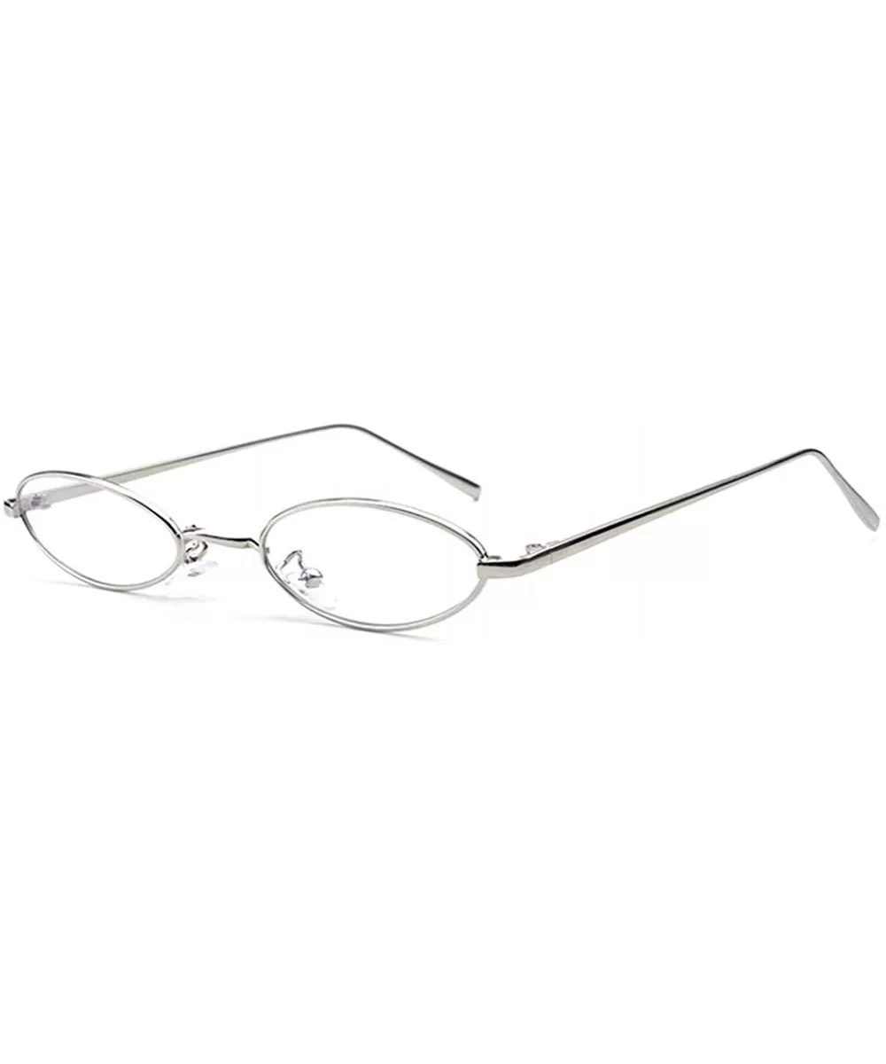 Vintage Small Sunglasses Oval Slender Metal Frame Candy Colors Shades - Silver - CK18H6W7RM3 $10.94 Oval