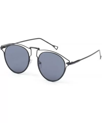 Women Metal Retro Mirrored Round Cat Eye UV Protection Fashion Sunglasses - Black - CL18WR9S702 $14.33 Cat Eye