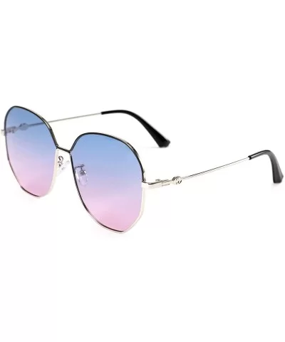 Fashion Hexagon Sunglasses Women Gradient Lens Metal Frame Design B2541 - Silver Frame/Gradient Blue Lens - C51920A7M9Z $11.7...