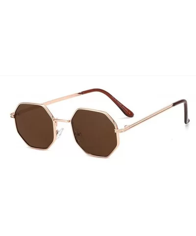 Metal Polygon Fashion Frame Sunglasses Women Men Vintage Luxury Mirror Sun Glasses UV400 De Sol - Tea - CQ199C970XI $24.65 Go...