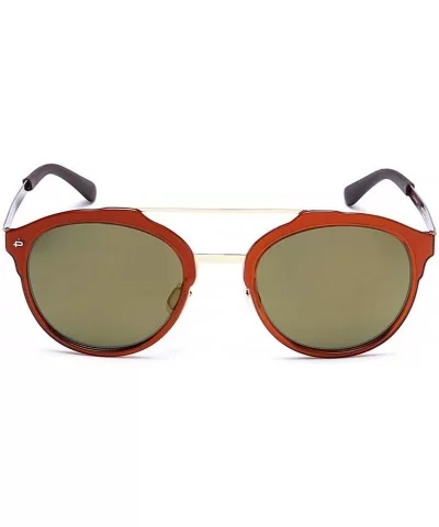 "The Producer" Handcrafted Designer Polarized Round Sunglasses - Chestnut Brown/Gold Mirror - CP17YEGK2KX $24.79 Cat Eye