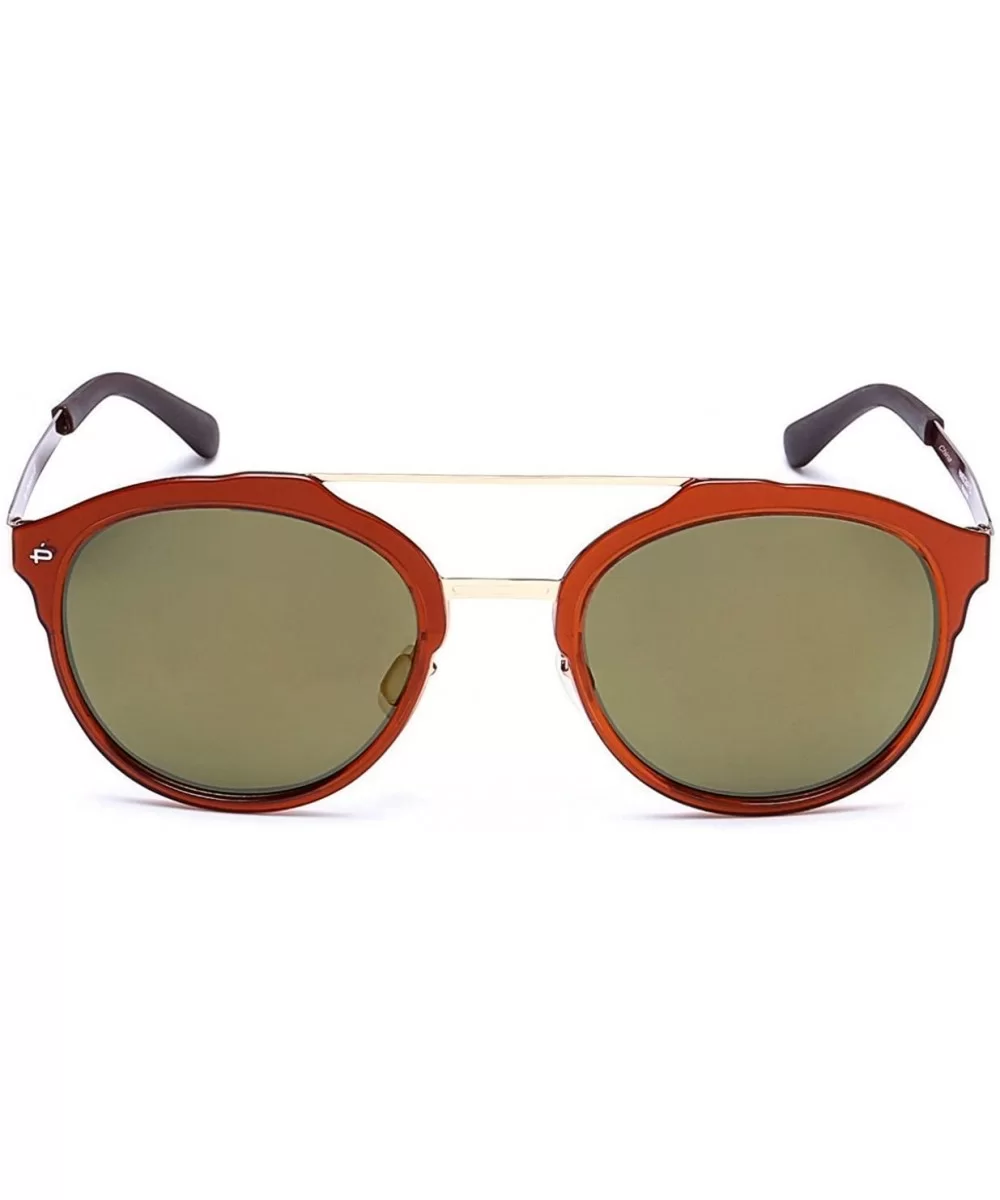 "The Producer" Handcrafted Designer Polarized Round Sunglasses - Chestnut Brown/Gold Mirror - CP17YEGK2KX $24.79 Cat Eye