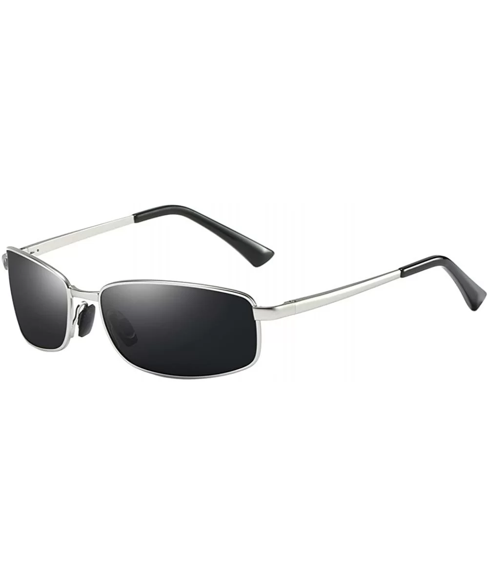 Wrap Polarized Sunglasses Rectangular Metal Frame Classic Style Large Size - Silver - C618C507ZAA $11.74 Wrap