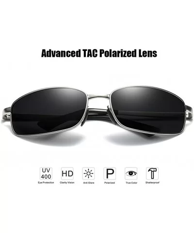 Wrap Polarized Sunglasses Rectangular Metal Frame Classic Style Large Size - Silver - C618C507ZAA $11.74 Wrap