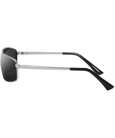 Wrap Polarized Sunglasses Rectangular Metal Frame Classic Style Large Size - Silver - C618C507ZAA $11.74 Wrap