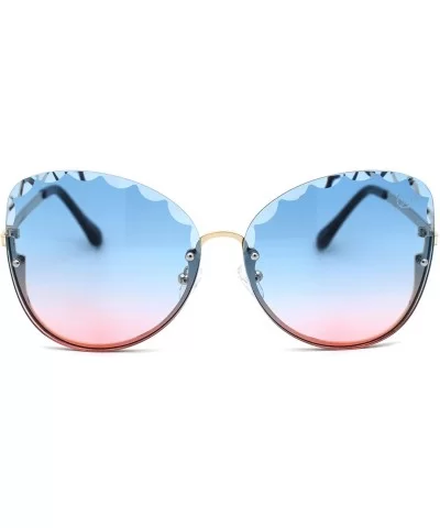 Womens Petal Bevel Lens Upside Down Half Rim Fashion Sunglasses - Gold Blue Pink - CV18YMQDWE8 $8.66 Butterfly