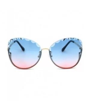 Womens Petal Bevel Lens Upside Down Half Rim Fashion Sunglasses - Gold Blue Pink - CV18YMQDWE8 $8.66 Butterfly