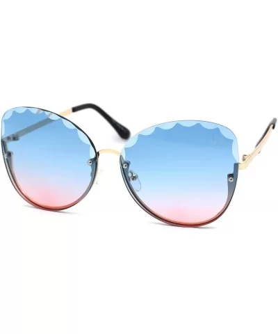 Womens Petal Bevel Lens Upside Down Half Rim Fashion Sunglasses - Gold Blue Pink - CV18YMQDWE8 $8.66 Butterfly