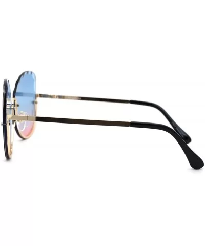 Womens Petal Bevel Lens Upside Down Half Rim Fashion Sunglasses - Gold Blue Pink - CV18YMQDWE8 $8.66 Butterfly