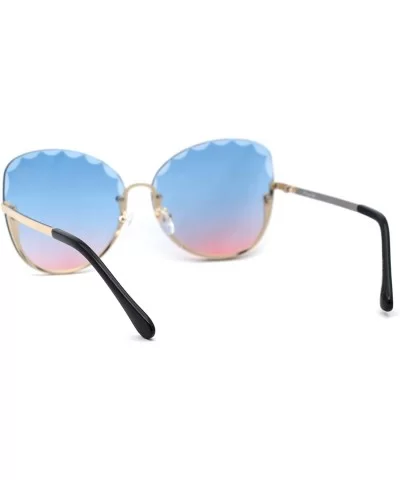 Womens Petal Bevel Lens Upside Down Half Rim Fashion Sunglasses - Gold Blue Pink - CV18YMQDWE8 $8.66 Butterfly