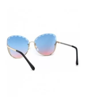 Womens Petal Bevel Lens Upside Down Half Rim Fashion Sunglasses - Gold Blue Pink - CV18YMQDWE8 $8.66 Butterfly