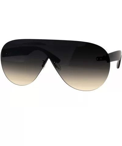 Shield Luxury Rimless Futuristic Robotic Trendy Retro Fashion Sunglasses - Black Brown - CL18EWTN9OZ $10.32 Shield