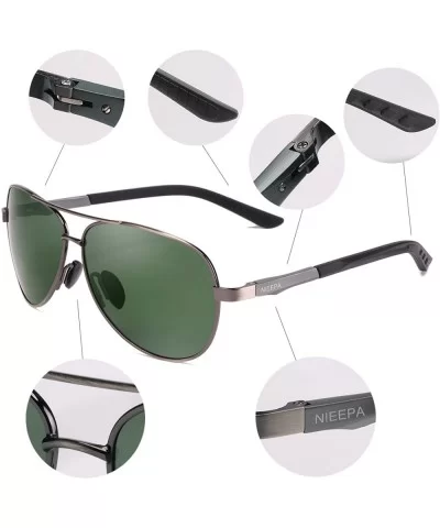 Aviator Polarized Sunglasses Mens Al-Mg Metal Ultra Glasses - Dark Green Lens/Gun Frame - C8186HZYD3O $12.09 Square