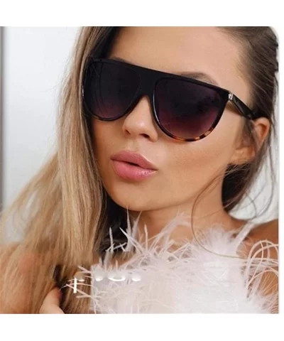 Fashion Ladies Flat Top Sunglasses Women Luxury Brand Designer Black Gray - Leopard Gray - CD18XE9SDU0 $7.38 Aviator