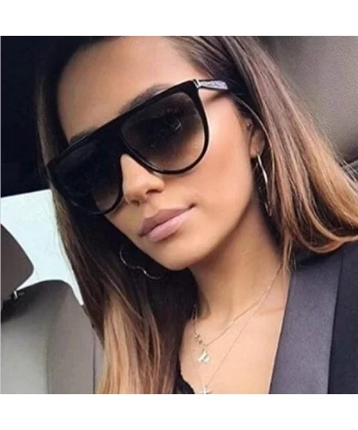 Fashion Ladies Flat Top Sunglasses Women Luxury Brand Designer Black Gray - Leopard Gray - CD18XE9SDU0 $7.38 Aviator