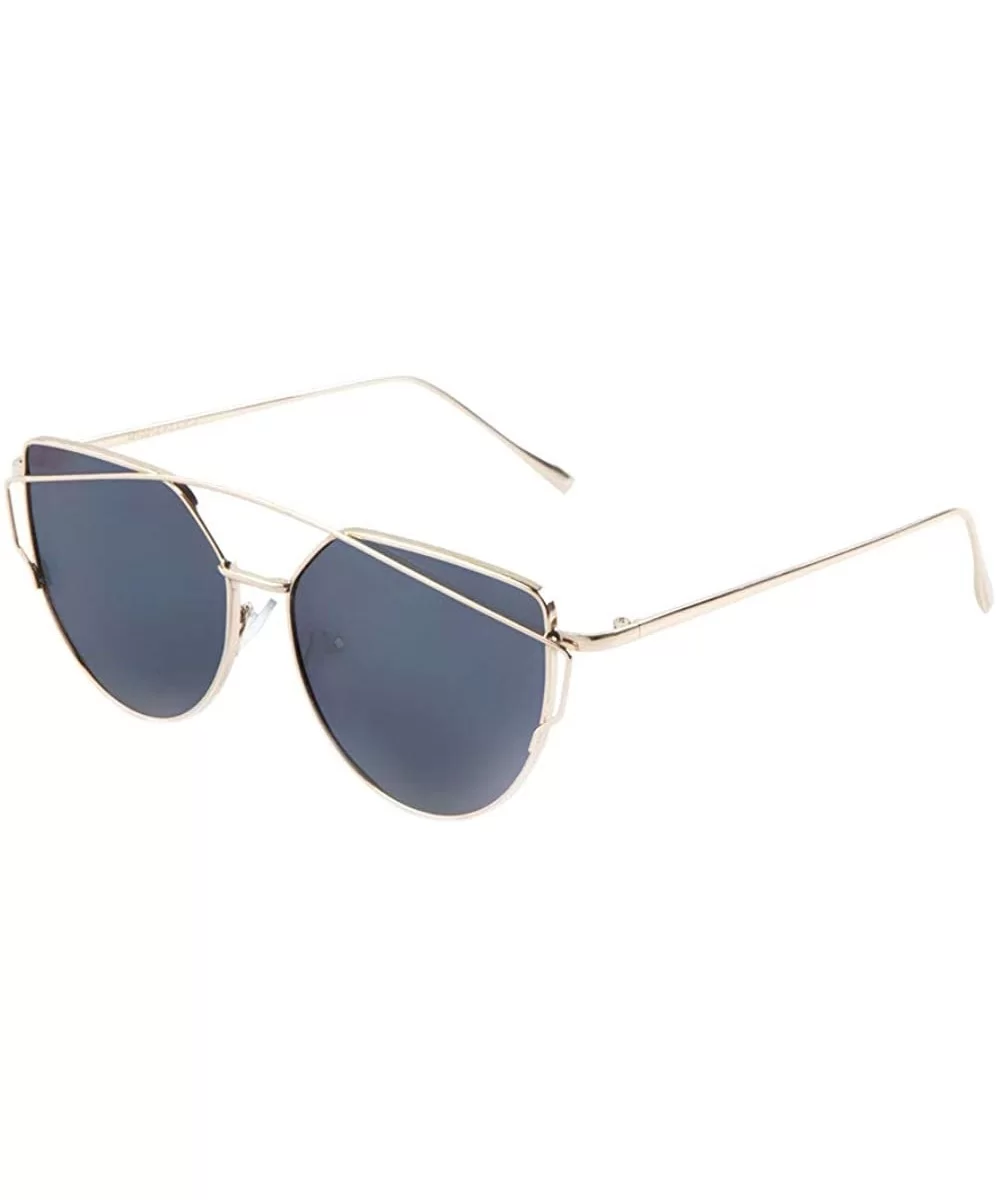 Flat Lens Curved Cross Top Bar Geometric Cat Eye Sunglasses - Smoke Gold - CO1907TAEKQ $10.63 Cat Eye