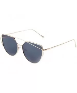 Flat Lens Curved Cross Top Bar Geometric Cat Eye Sunglasses - Smoke Gold - CO1907TAEKQ $10.63 Cat Eye