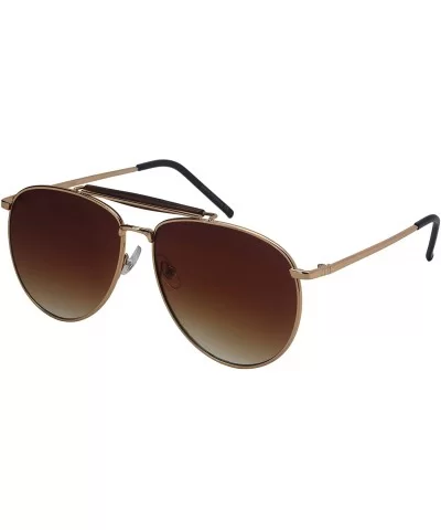 Classic Metal Aviator Sunglasses for Men Women 5147-FLAP - Gold Frame/Brown Gradient Lens - C818I25Z444 $7.99 Aviator