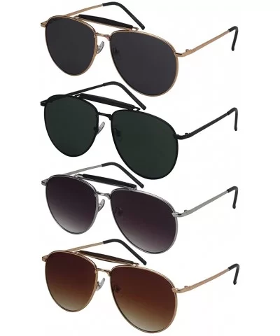 Classic Metal Aviator Sunglasses for Men Women 5147-FLAP - Gold Frame/Brown Gradient Lens - C818I25Z444 $7.99 Aviator