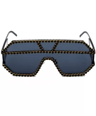 Fashion Square Diamond Sunglasses Personality Luxury Metal Frame Rhinestone Glasses - 2 - CQ190EYQC0E $35.51 Square