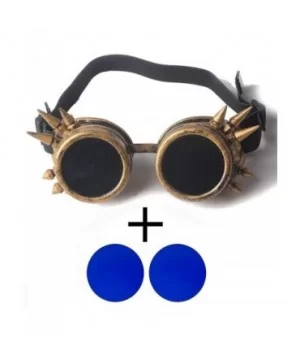 Steampunk Goggles Vintage Glasses Rave Retro Cosplay Halloween Spiked - Frame+blue Lenses - CB18HA85NL6 $8.30 Goggle