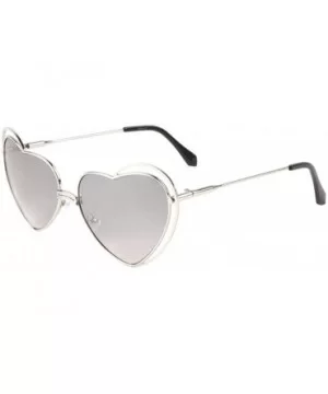 Color Mirror Heart Shape Lens Double Side Thin Rim Frame Sunglasses - Grey - C31987H7XT9 $8.86 Butterfly