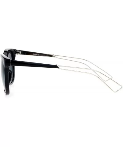 Wire Metal Temple Tip Oversize Cat Eye Horn Rim Sunglasses - Black Silver - C012DA4L25Z $10.16 Wayfarer